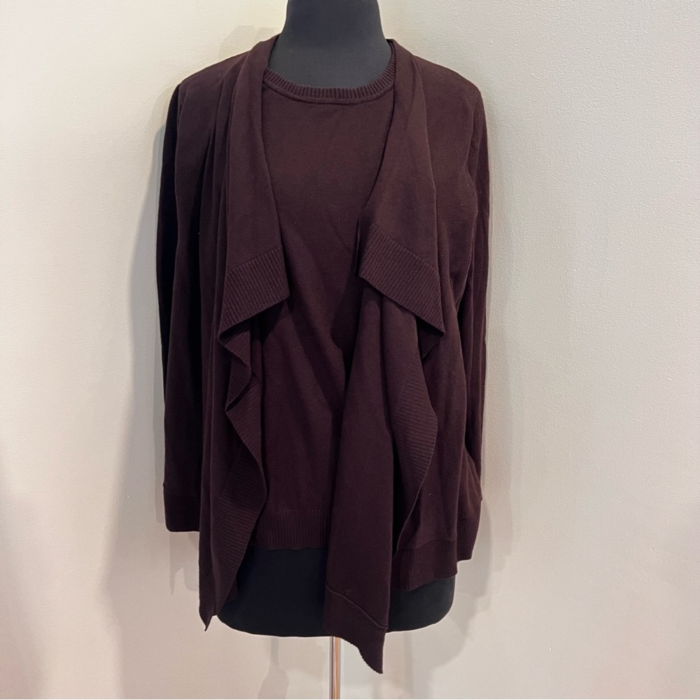Jones New York Corpcore Collection brown Top Attached Ribbed Sweater cardigan